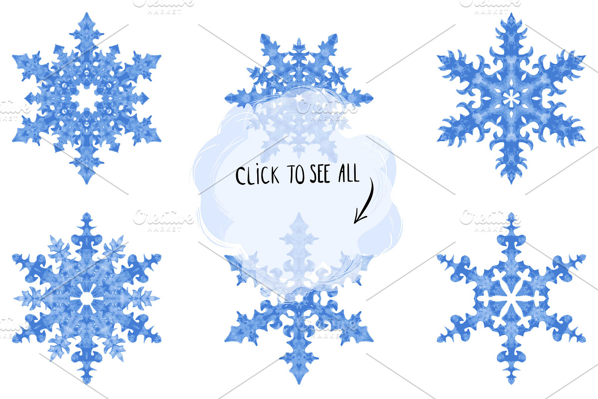 Vector Watercolor Snowflakes+ Bonus, a Decorative Illustration by CreativeJourney (Photo 2 of 3)