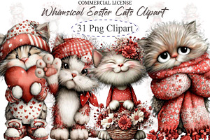 Whimsical Easter Cats Clipart, an Illustration by designcity5