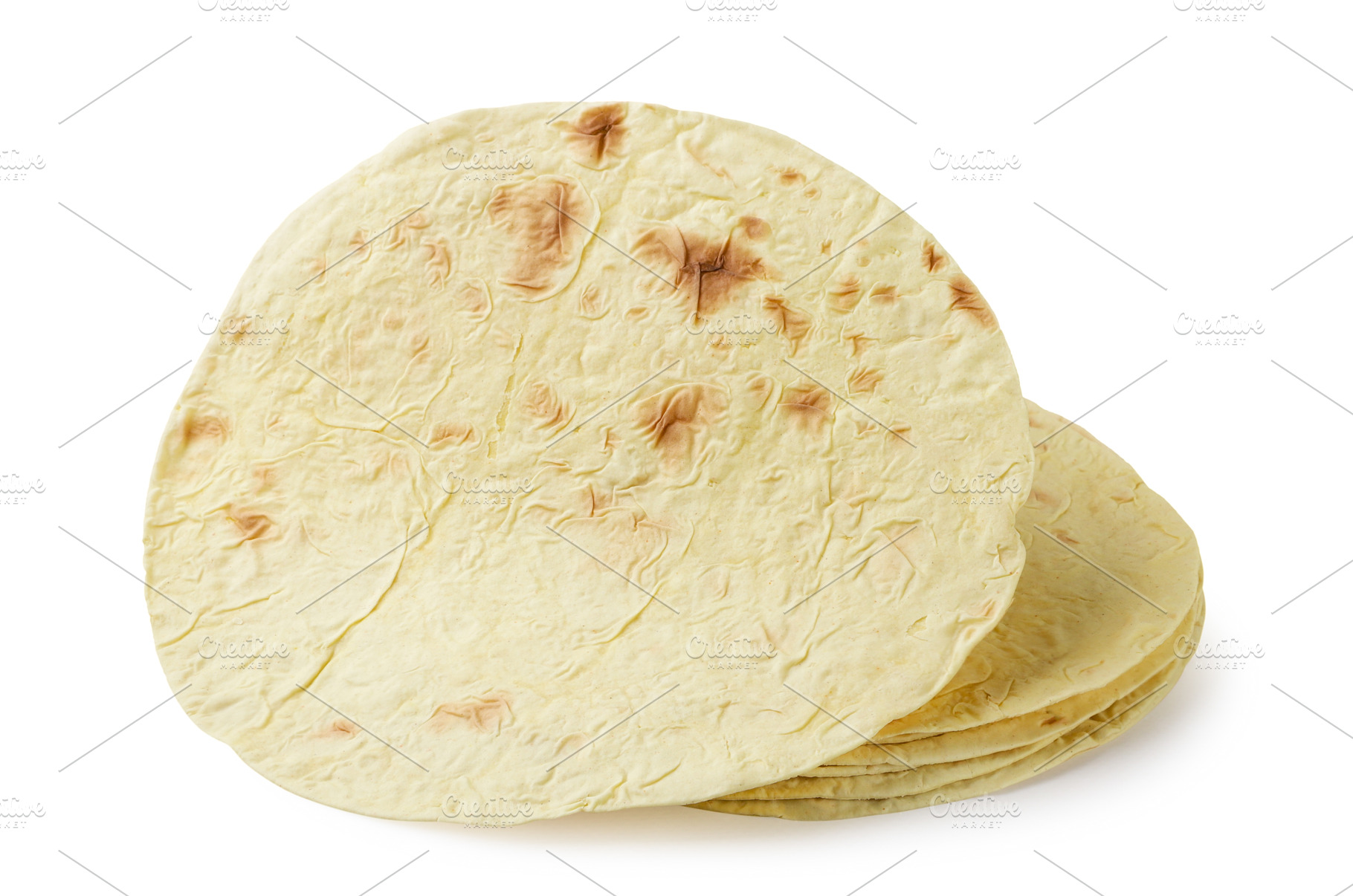 Round pita bread close-up on a white, a Food & Drink Photo by innakreativ