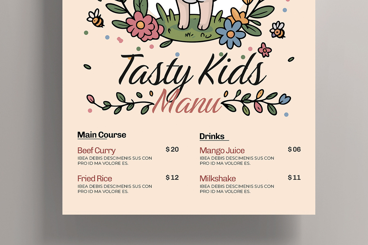 Tasty Kids Menu Flyer Template, a Flyer Template by MightyDesign (Photo 3 of 6)