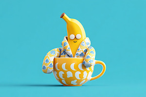 Banana enjoying a cozy moment in a bright cup of tea while wearing a comfy robe, a Food & Drink Photo by AlyaAnd
