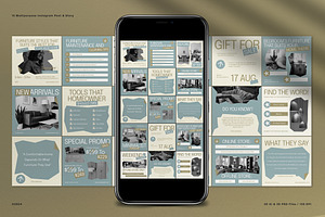 Blue Shape Furniture Instagram Pack, a Social Media Template by graphicook
