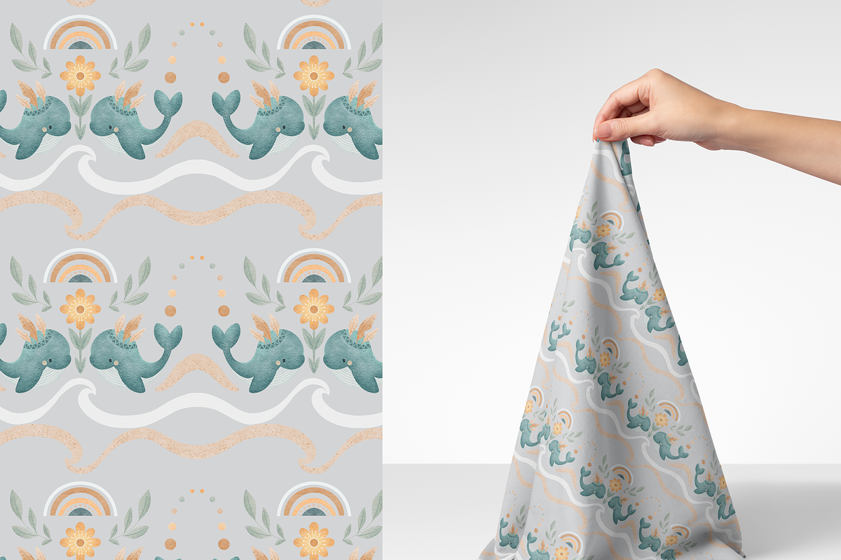 Boho Whale & Rainbow, a Pattern Graphic by tetiartline (Photo 9 of 10)