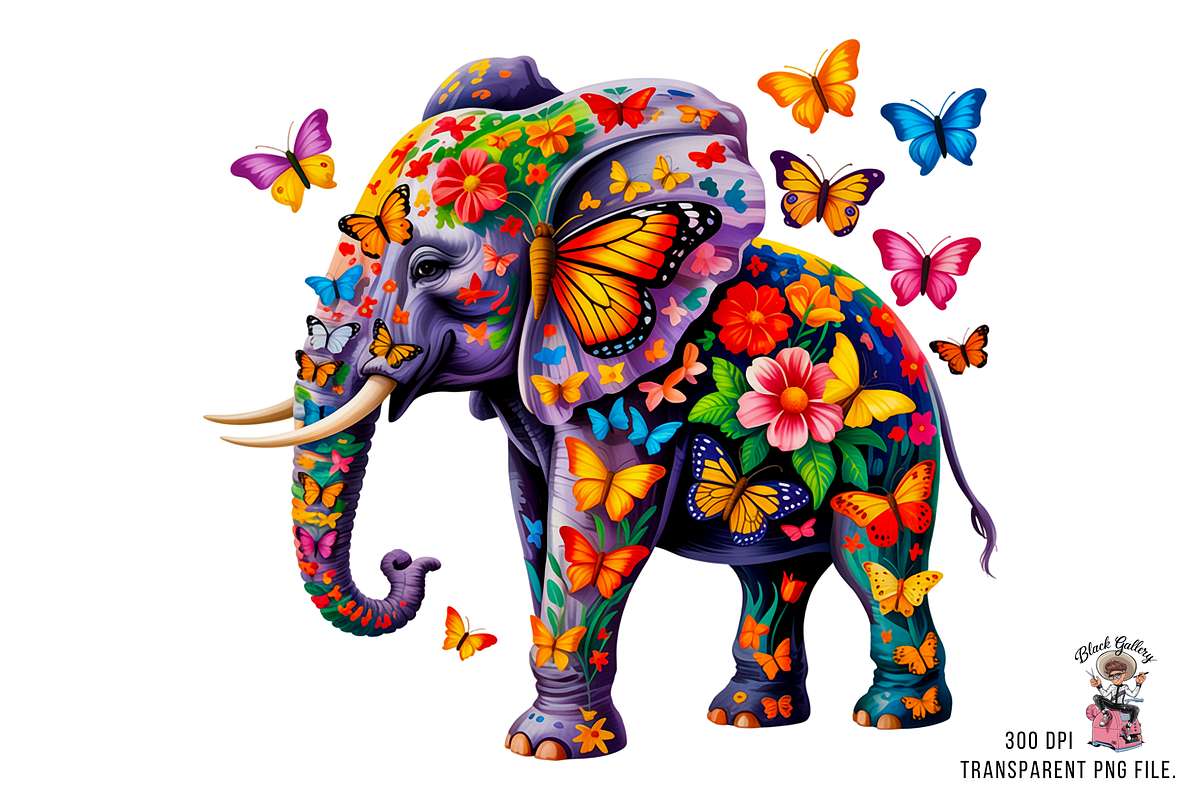 10 Colorful Floral Elephant PNG, a Graphic by Clipart Bloom (Photo 4 of 12)