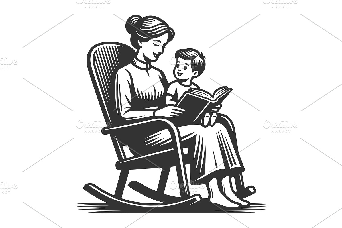 Mother Reading Book to Young Child, a Person Illustration by AlexArt