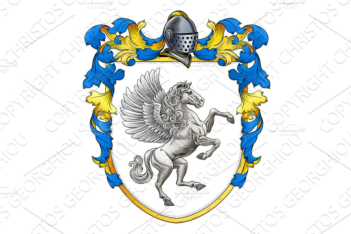 Coat of Arms Crest Pegasus Horse, an Illustration by Christos Georghiou