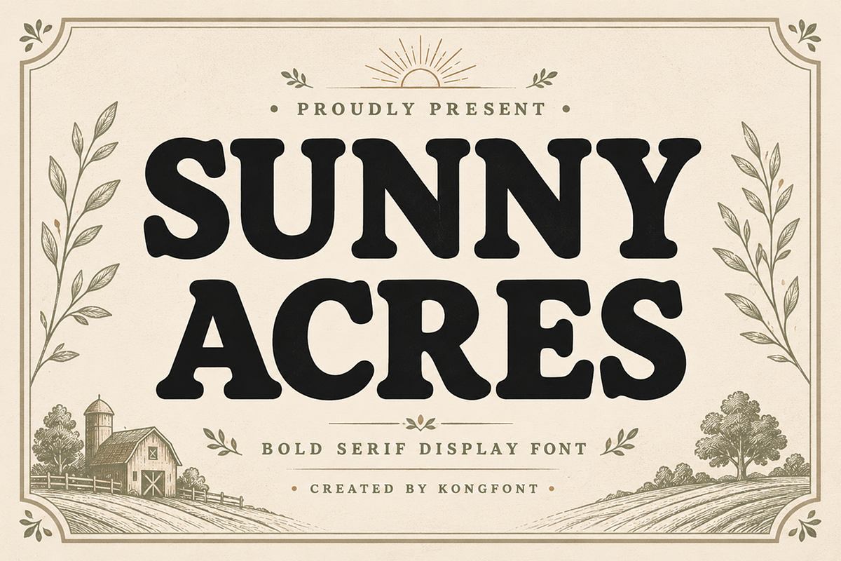 Sunny Acres - Bold Serif Font, a Serif Font by overlaytemplates (Photo 1 of 5)