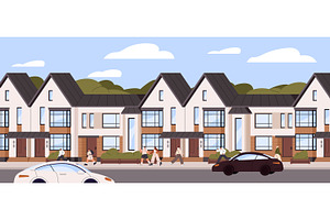 City residential houses, townhouses, an Object Illustration by PaperTrident