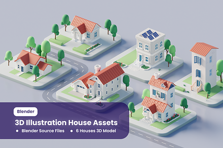 3D Illustration House Assets, a Scene 3D Model by wawstudio