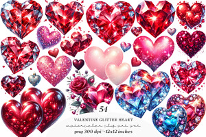 Glitter Heart Valentines Day Clip Ar, an Illustration by SinaCreation