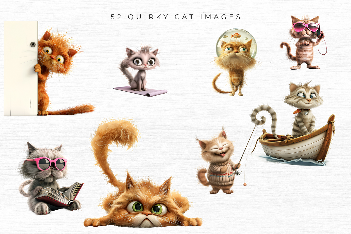 Quirky Cat Clipart, Vol 1, 52 PNG, an Animal Illustration by EllyandLima (Photo 7 of 8)