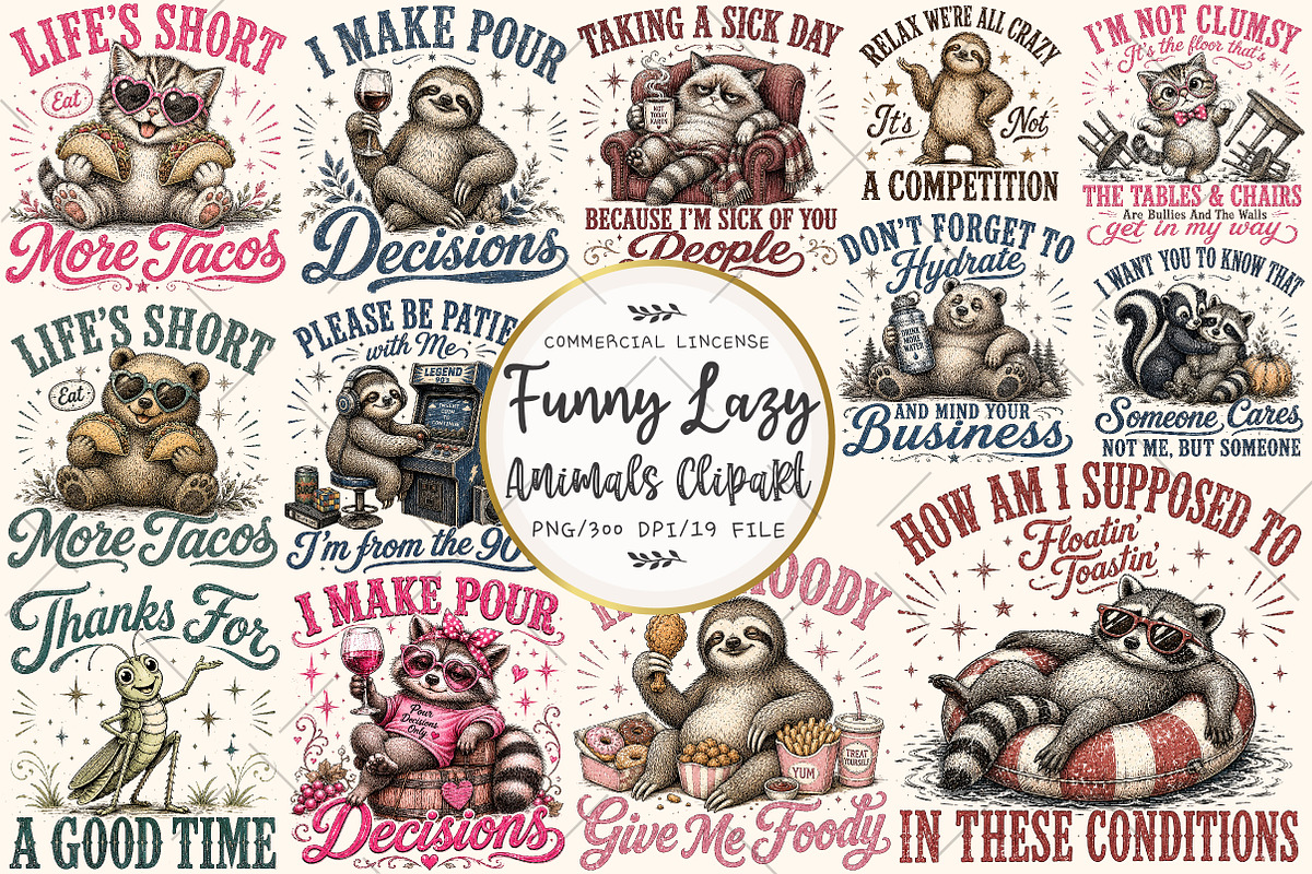Funny Lazy Animals Clipart Bundle, a Seasonal Illustration by OK Design (Photo 1 of 6)