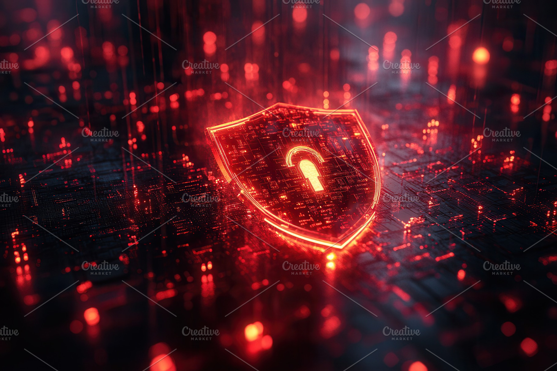 Digital lock symbol illuminated in r, a Photo by Tanuart