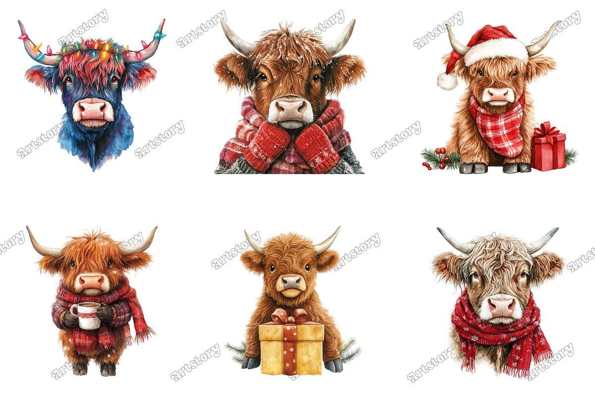 Christmas Highland Cow Clipart, an Illustration by designcity5 (Photo 3 of 5)