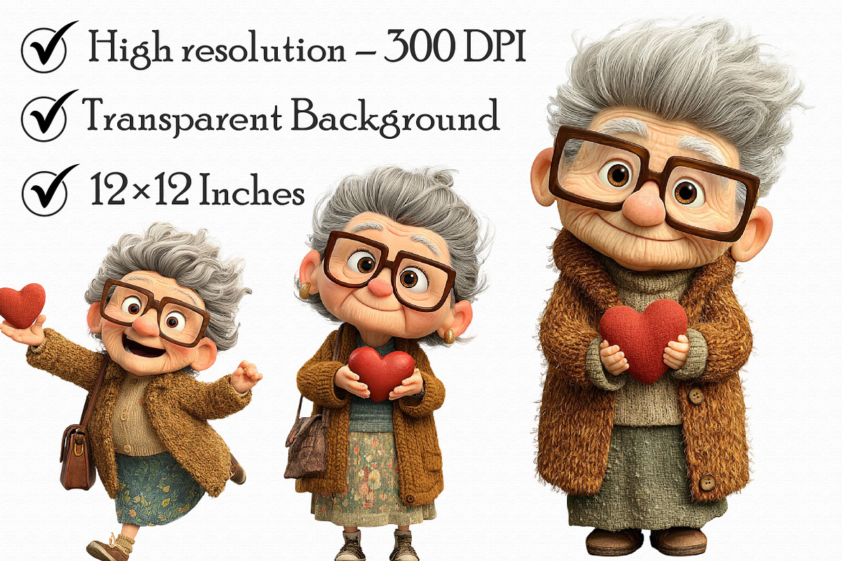 Whimsical Grandma Holding Heart Clip, an Illustration by Libby Wishes (Photo 4 of 7)