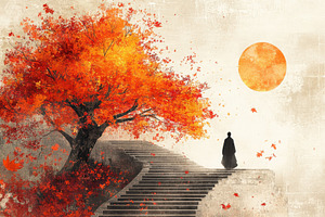 Autumn Solitude Person Ascending Ste, a Photo by Pixeness Studio