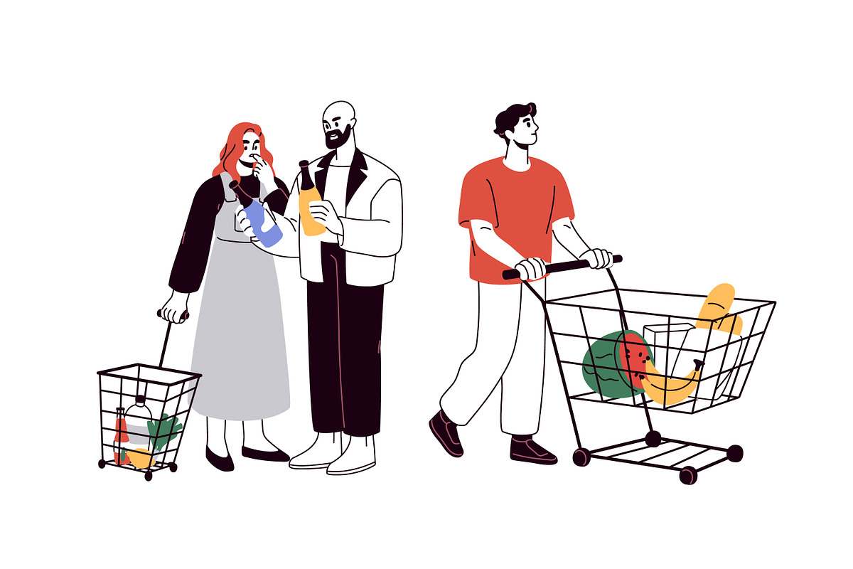 People with shopping carts set, a Person Illustration by Good Studio (Photo 4 of 8)