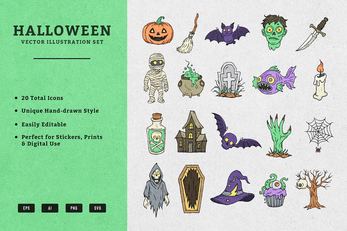Halloween Vector Illustration Set, an Illustration by MEANDSTUDIO