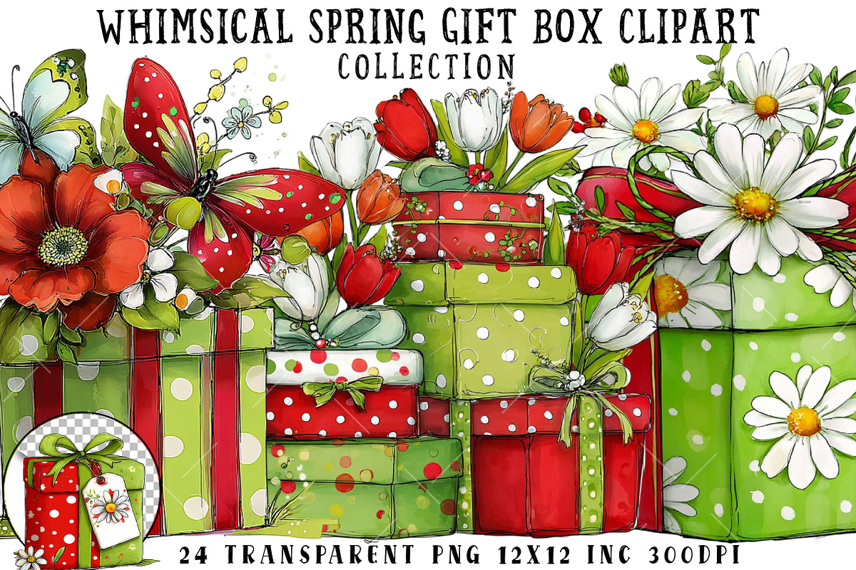 Whimsical Spring Gift Box Clipart, an Illustration by OK Design (Photo 1 of 6)