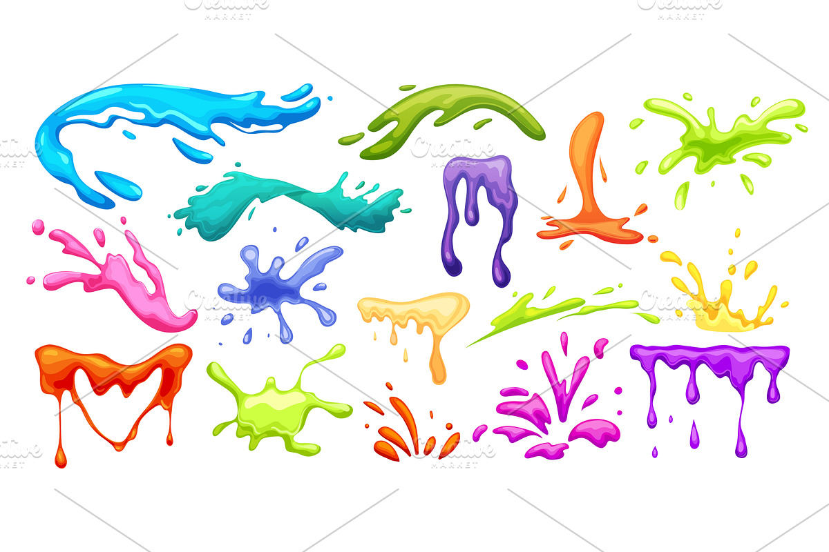 Cartoon paint splashes. Colorful, an Illustration by Stock-Smart-Start