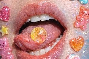 Colorful candy decorations on lips a, a Photo by Dvoevnore photos
