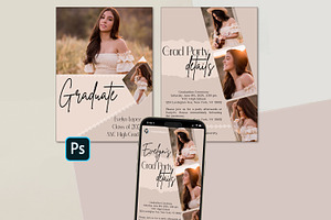 Boho Photoshop Grad Card Template, a Card Template by InstaNoirDesigns