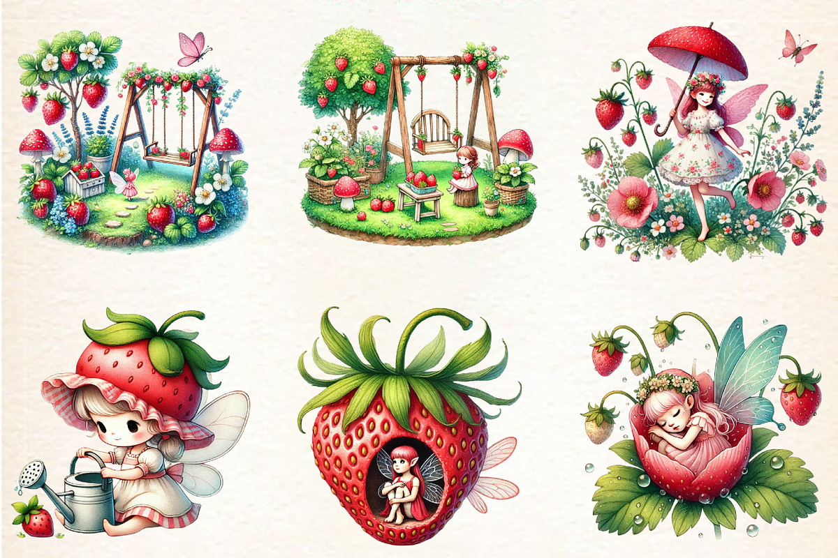 Spring Strawberry Fairy Garden, a Seasonal Illustration by DreamArtGraphic (Photo 2 of 5)