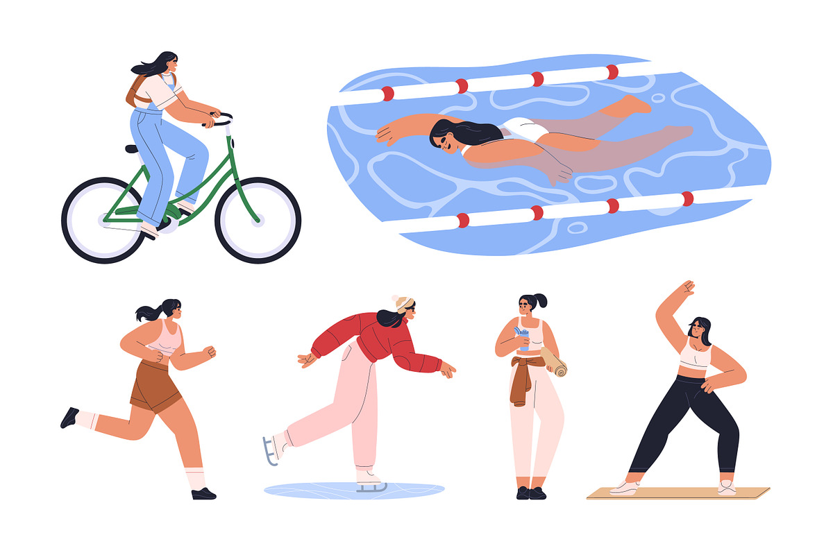 Girl doing sports activities set, a Sport Illustration by Good Studio (Photo 1 of 5)