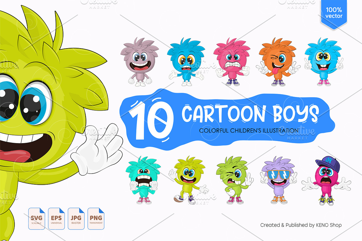 10 cartoon boys. Tshirt, PNG., a Person Illustration by KENO Mascots (Photo 1 of 6)