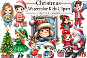 Watercolor Christmas Kids Clipart, an Illustration by Libby Wishes (Thumbnail 1 of 7)