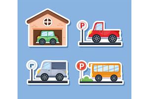 parking four cars icons, an Object Illustration by studiogstock
