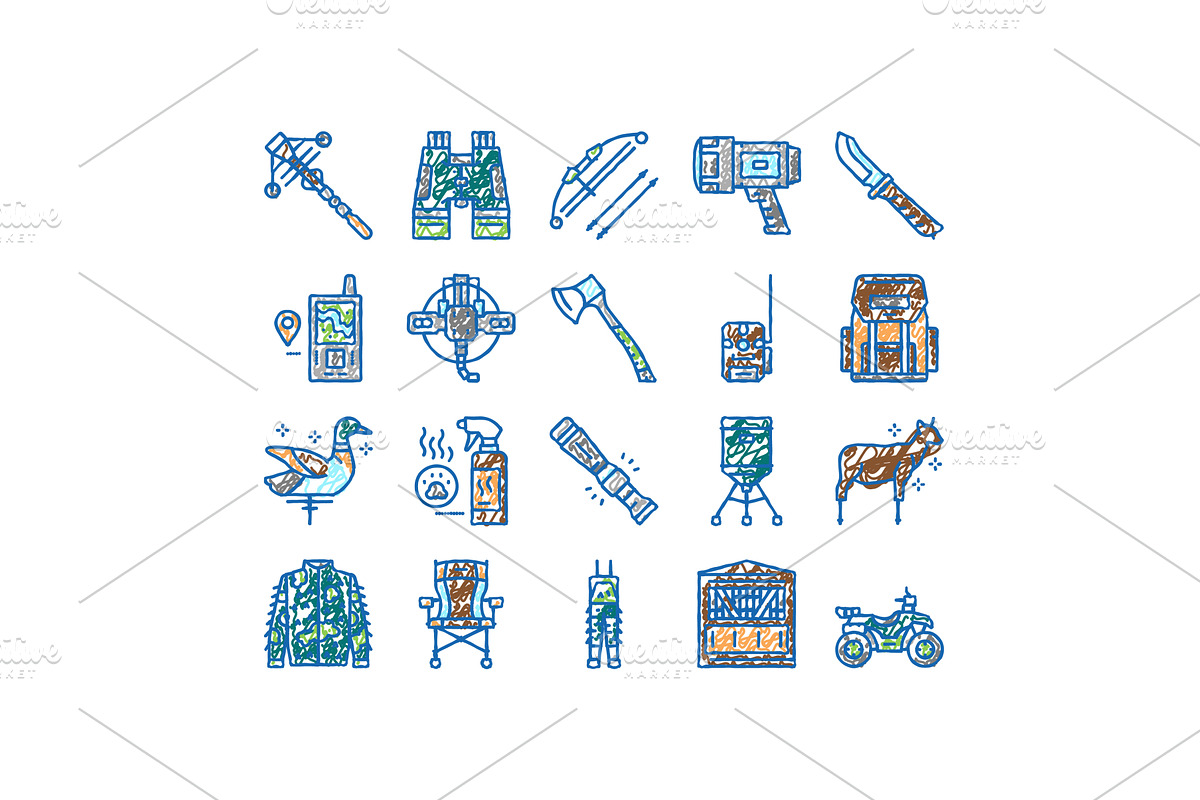 Hunting Shop Selling set Icons hand, an Object Illustration by pikepicture