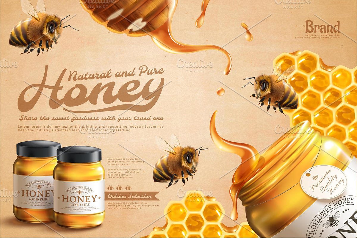 Pure honey ads, a Food Illustration by TotallypicRF