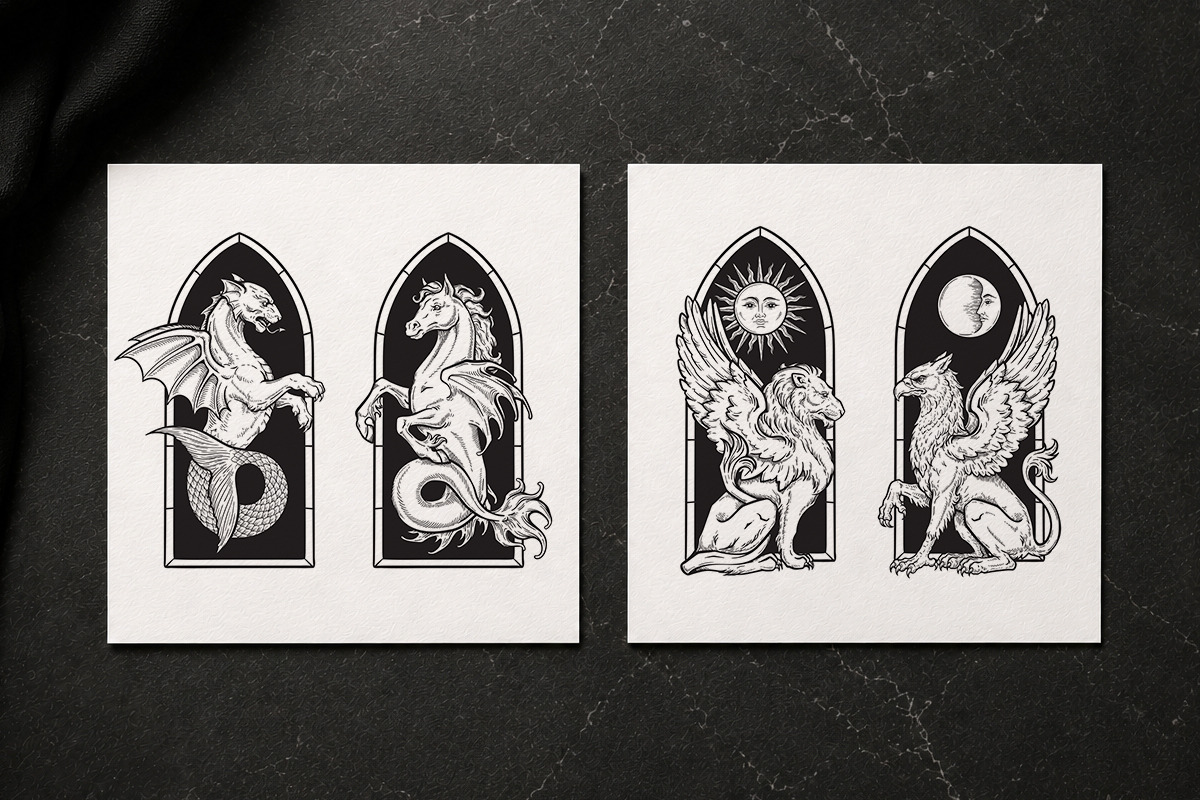 Magic Beasts Engraving Style Vector, an Animal Illustration by Croisy (Photo 2 of 8)