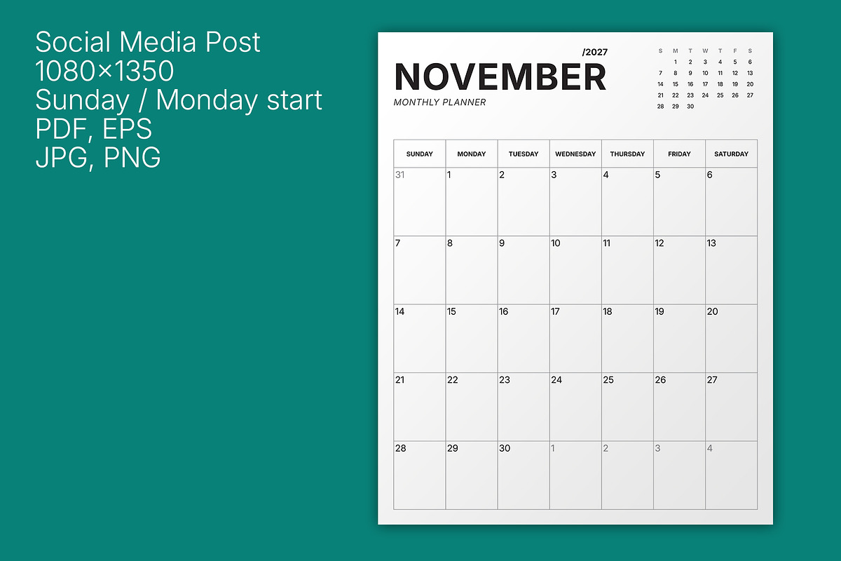 2027 Monthly Planner (MP049-27-Set), a Stationery Template by mikhailmorosin (Photo 7 of 8)