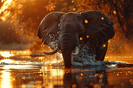 Elephant in the wildlife of Africa, standing in the water, an Animal Photo by AlyaAnd