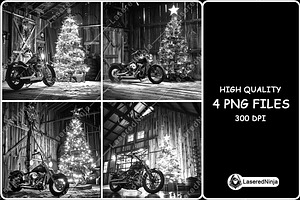 Rustic Barn Big Bike Christmas Tree, a Background Graphic by LaseredNinja