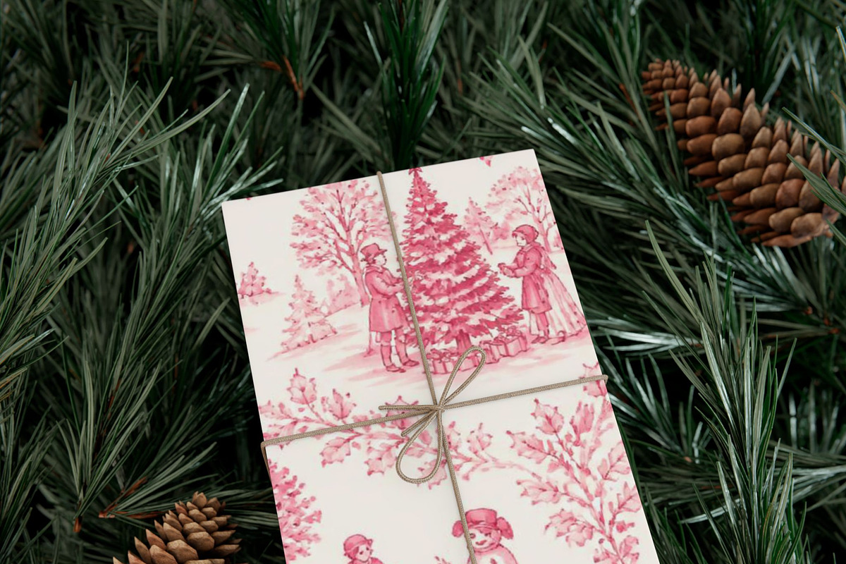 Pink Toile de Jouy Christmas Pattern, a Pattern Graphic by elfy creative (Photo 4 of 4)