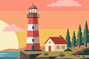 Sunset Lighthouse Vector Art, a Decorative Illustration by Vowx Studios (Thumbnail 2 of 3)