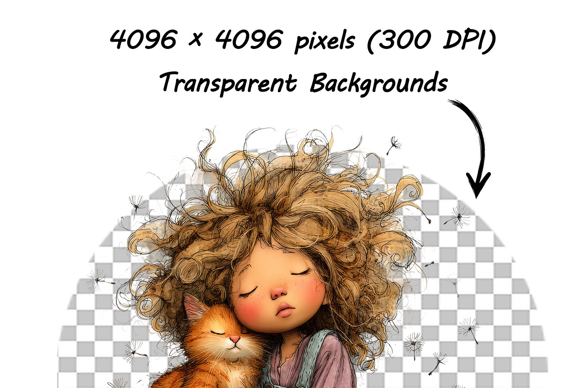 Whimsical Girl and Cat Clipart Set, a Person Illustration by one-touch (Photo 8 of 18)