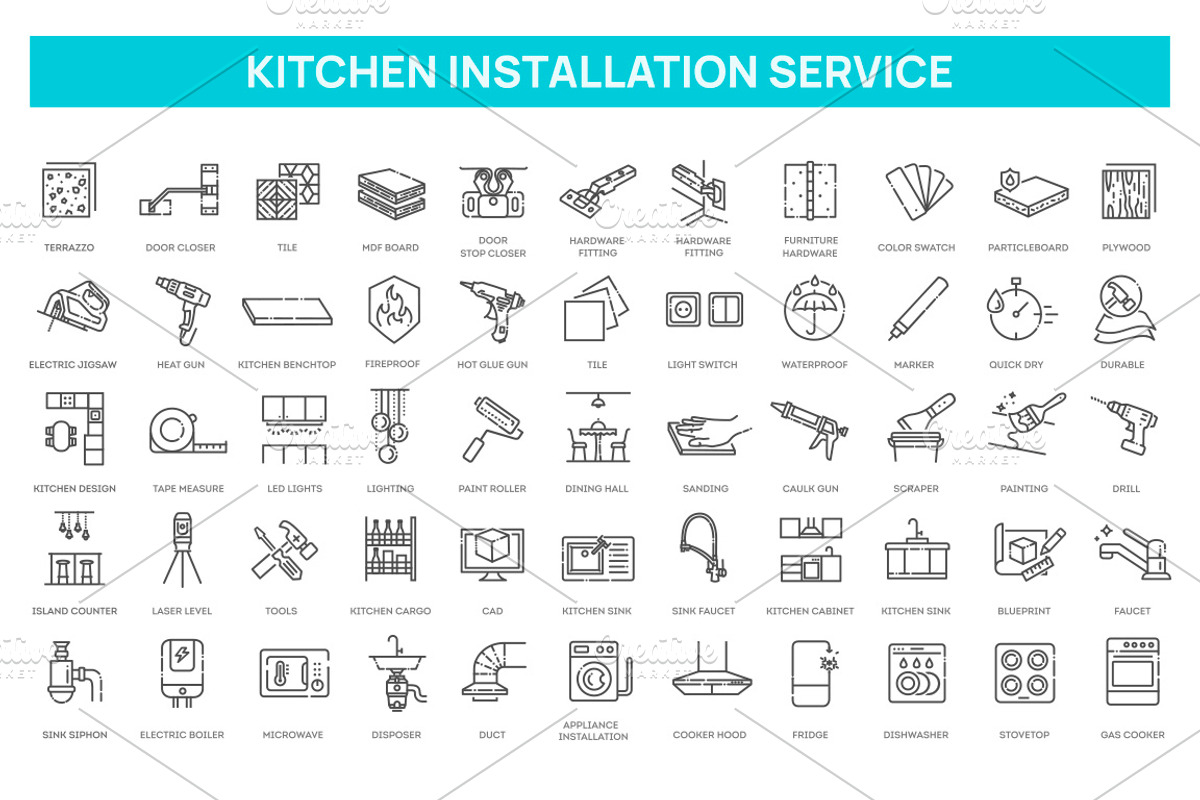 Kitchen Furniture Installation icons, an Object Illustration by Tettygreen (Photo 1 of 3)
