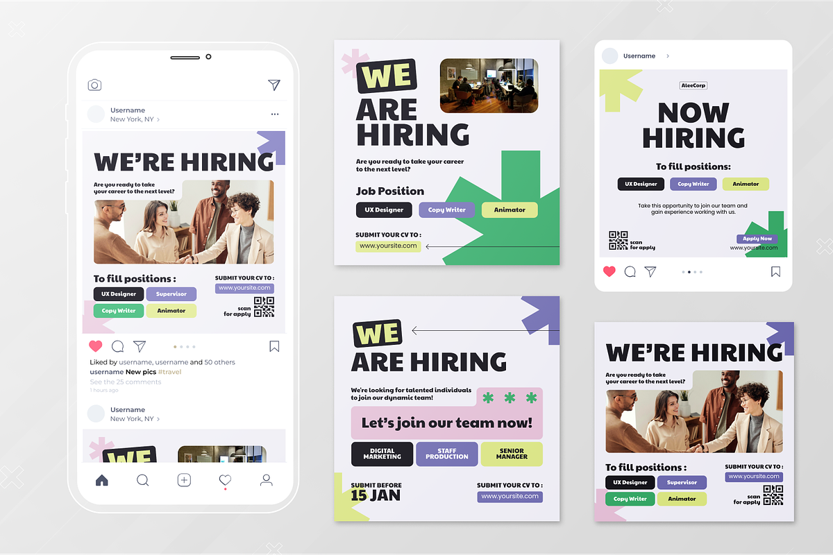 Purple We Are Hiring Instagram Post, a Social Media Template by Annora Studio (Photo 3 of 3)