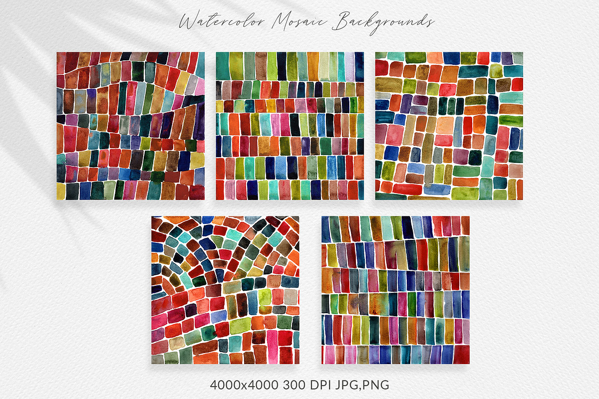 15 Watercolor Mosaic Backgrounds, a Texture Graphic by Sweet Fig (Photo 3 of 10)