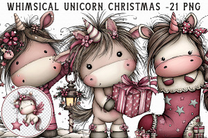 Whimsical Unicorn Christmas Clipart, an Illustration by Libby Wishes