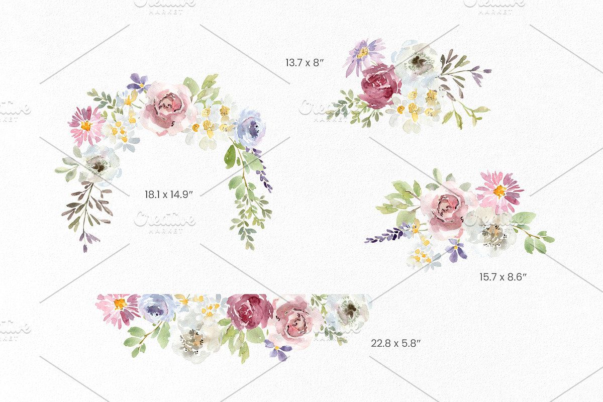 Watercolor Hand-painted Pale Flowers, a Decorative Illustration by GraphicsDish (Photo 3 of 4)