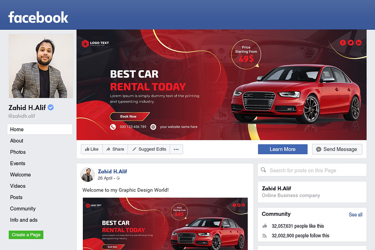 Car Rental Facebook Cover Banner, a Social Media Template by zahidhossainalif (Photo 2 of 2)