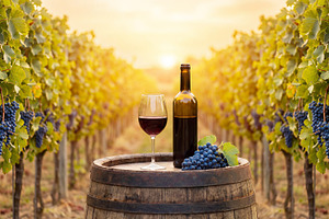 Glass of red wine and a bottle, a Food & Drink Photo by Volff