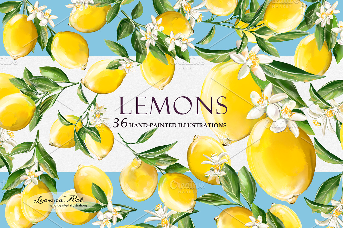 Lemons Clipart Set, a Seasonal Illustration by Leonaa art (Photo 1 of 11)