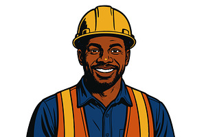 Smiling Male Construction Worker in, an Illustration by AlexArt