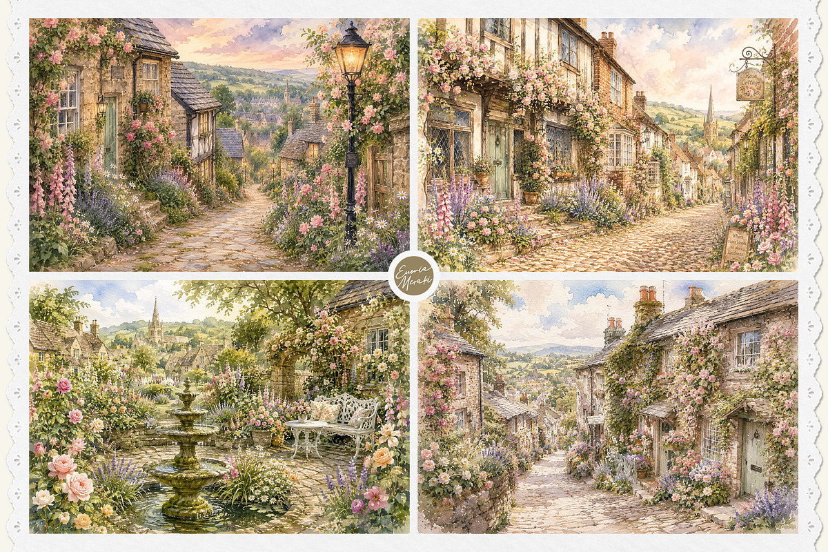 English Cottage Garden in Watercolor, a Decorative Illustration by Euonia Meraki (Photo 12 of 20)